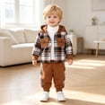 thumbnail image 2 of RMGVDSD Toddler Boys Fall Clothes Plaid Shirt Hooded Sweatshirt With Pocket Long Sleeve Jacket Tops And Casual Pants Two Piece Outfits Set 12-18 Months, 2 of 9
