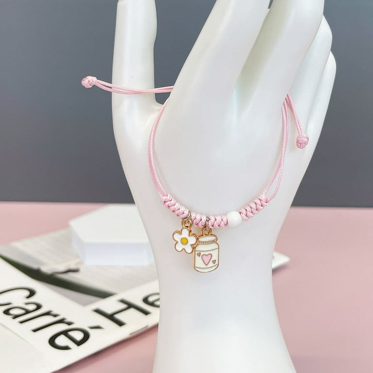 Wrapables Friendship Beaded Enamel Charm Bracelet, Pink Crown Bunny Crystal  Beads 