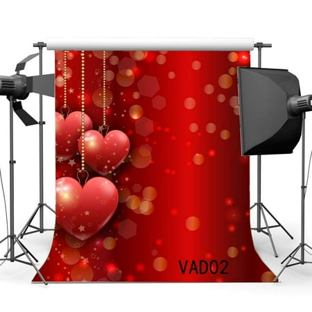 Image of ABPHOTO Polyester 5x7ft Photography Backdrops Bokeh Halos Valentine s Day Red String Hearts Scene Seamless Newborn Baby Toddlers Lover Portraits Background Photo Studio Props