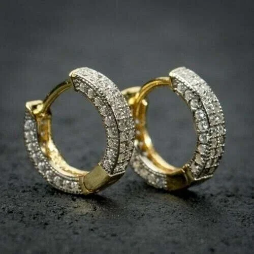 2.50 Ct Round Cut Simulated Diamond Huggie Hoop Earrings for Women 14K Yellow Gold Plated Elegant Jewelry