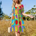 thumbnail image 4 of Vestido de manga corta con bloqueo de color pastel neón, vestido de verano para mujer, ropa de moda, vestidos largos, vestidos de cóctel, 4 of 7