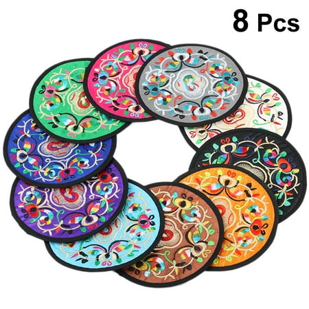

8pcs Embroidered Cup Coaster Washable Brocade Mug Coaster Heat Insulation Pad for Drinks(Assorted Color)