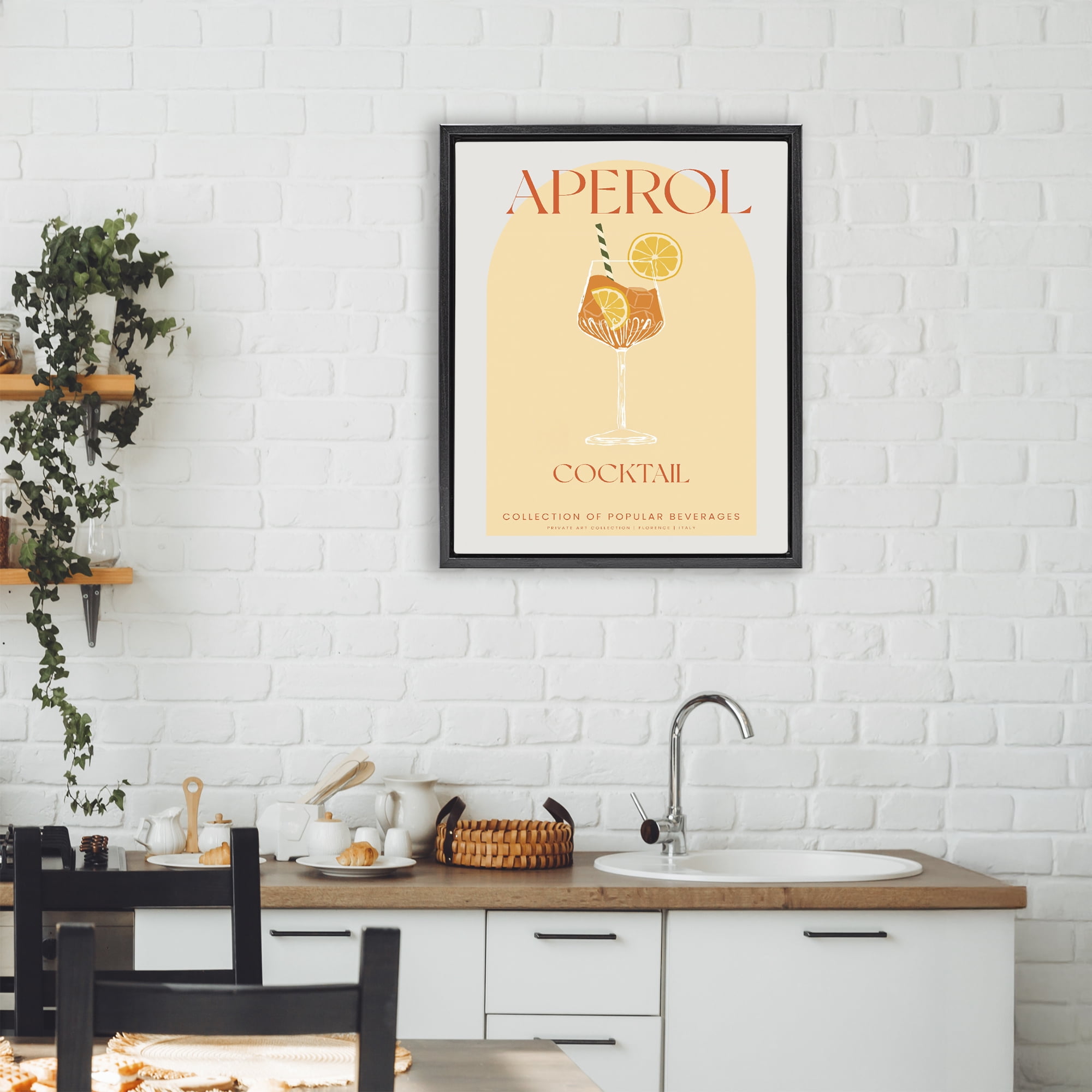 Stylish Retro Aperol Cocktail Black Framed Floater Canvas Wall Art, design by Lil' Rue