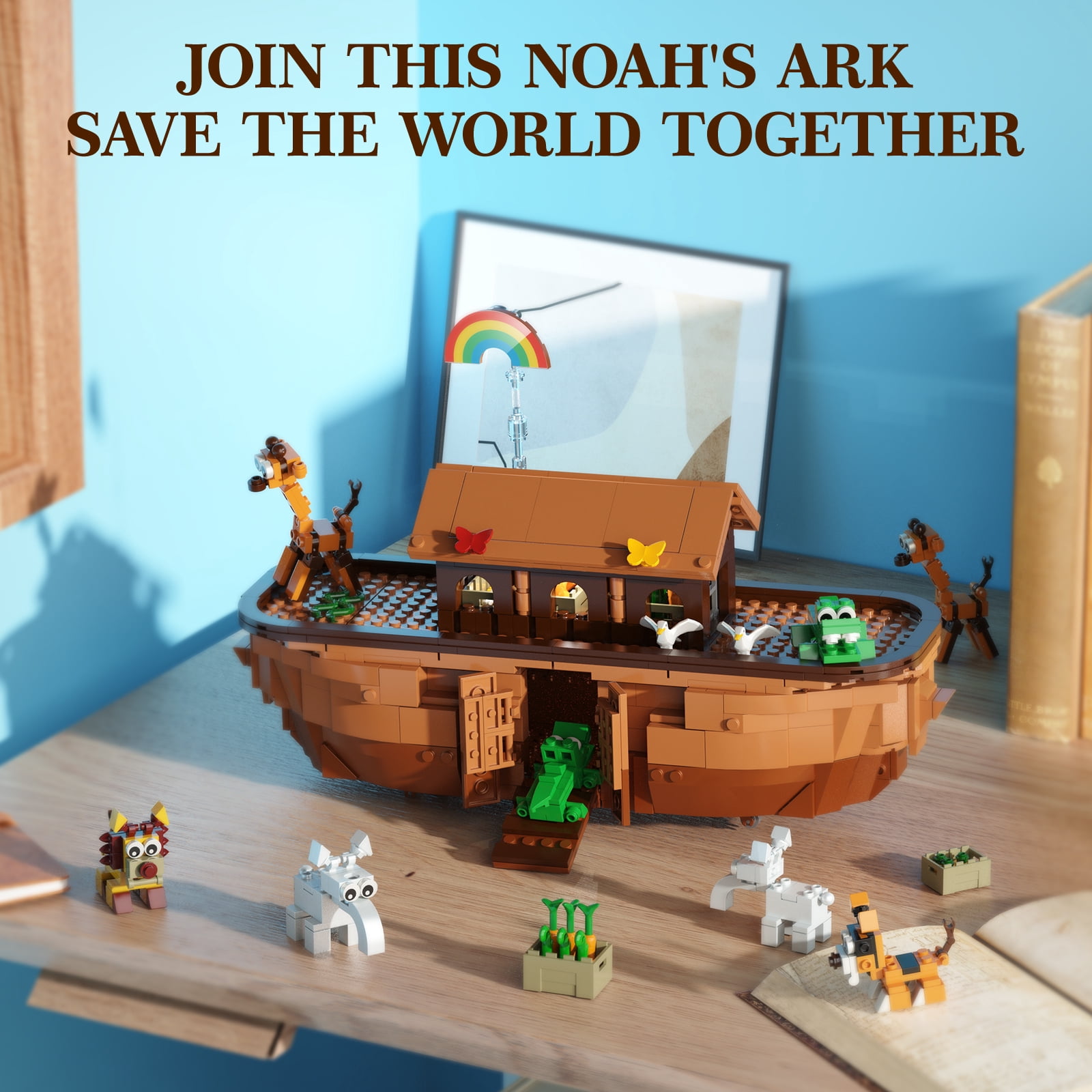Noah's Ark Building Blocks Set, 845Pcs Christian STEM Toy, Lego-Compatible Animal & Boat Kit for Kids 8+, Ideal for Baptism, Easter & Birthday Gifts