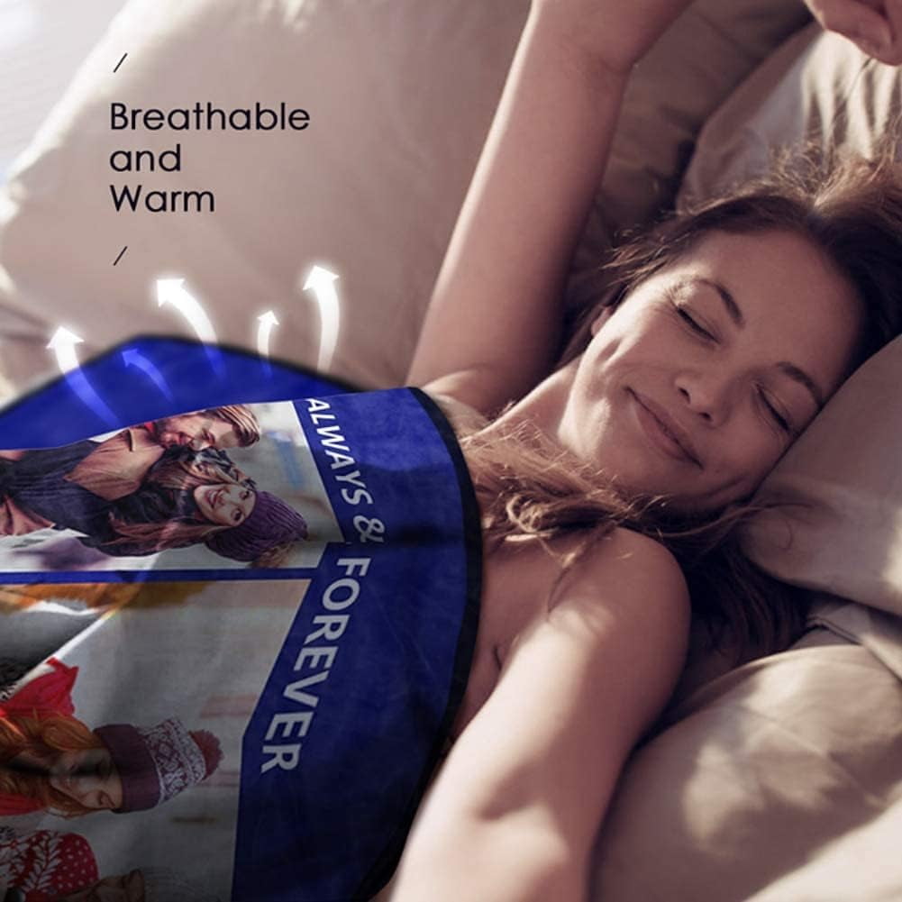 Fleece Blanket Personalised Photo Custom Personalized Throw Blanket Dog Super Soft Collage Customised Pictures Names Texts For Baby & Adult With Pet Photos Birthday Wedding Gift