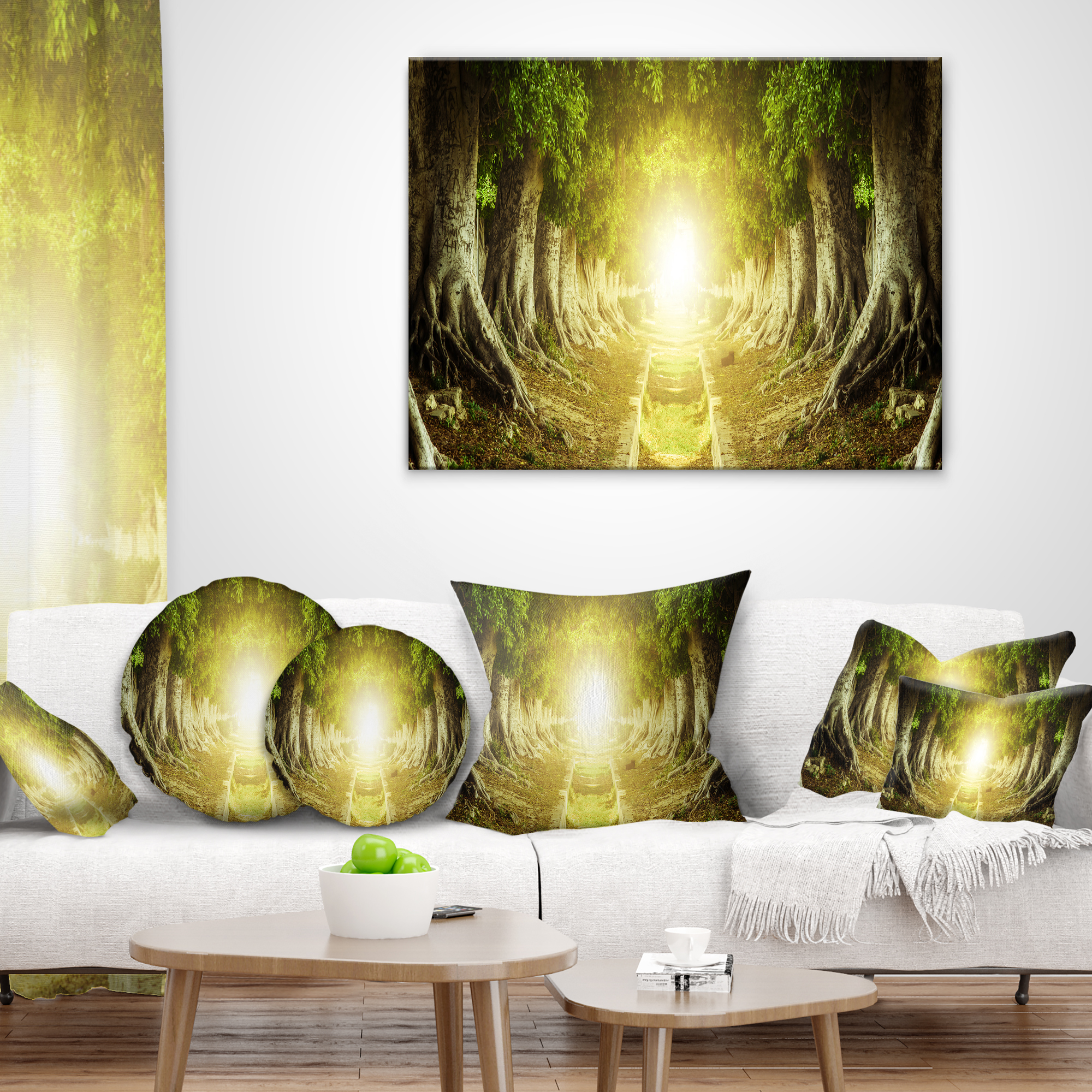 Designart Green Tree Tunnel - Landscape Photo Throw Pillow - 16x16