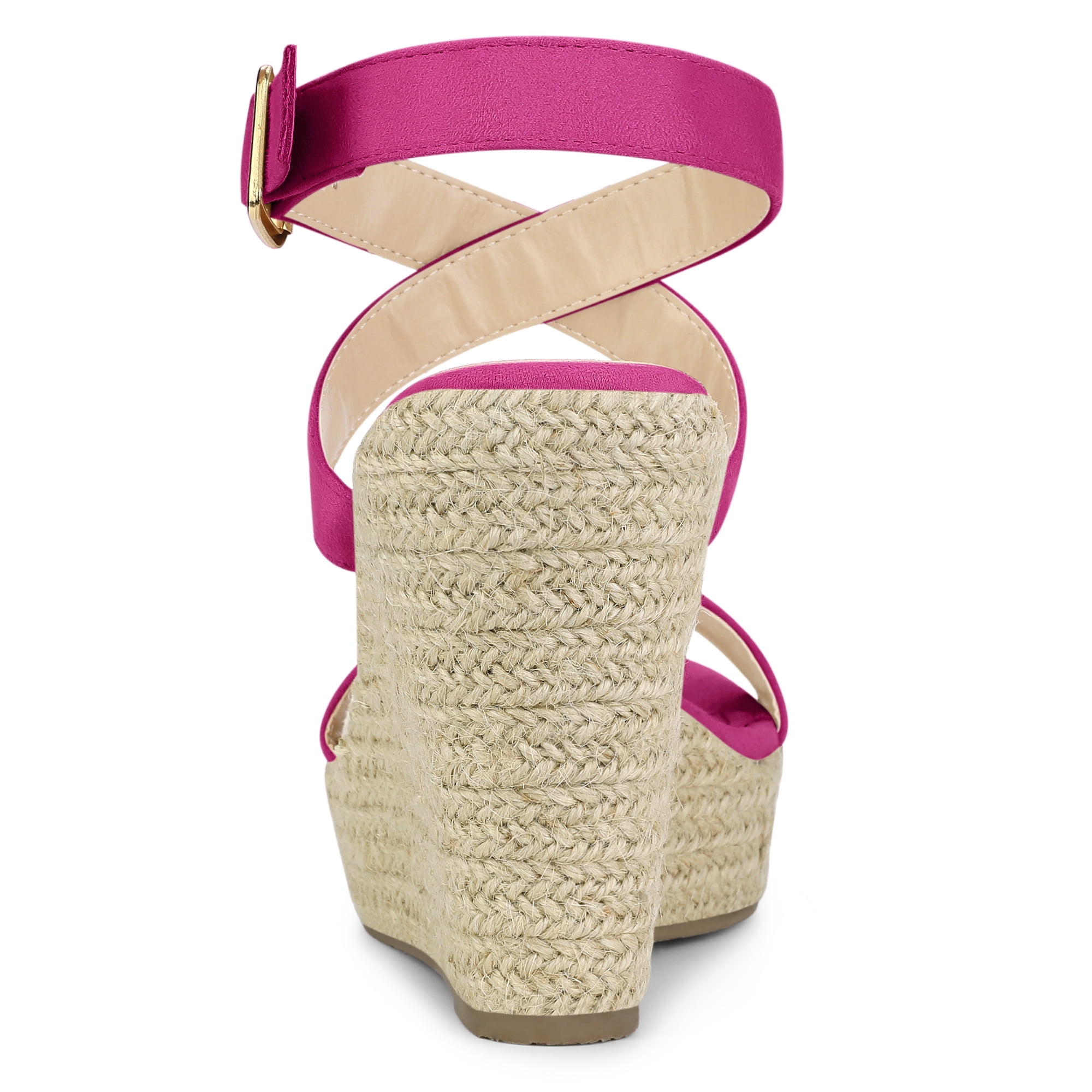 DARING DIVA Women's Slingback Crisscross Wedges Heel Espadrille Sandals Hot Pink 7.5