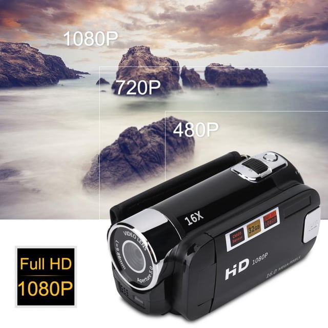 Cámara portátil 1080P DV Alta definición Full HD 2 ° Rotación 16X Videocámaras Digitales para videocámaras, para Picnic al Aire Libre, Camping, etc.(Negro, Enchufe de US) Unbranded YS00647-03