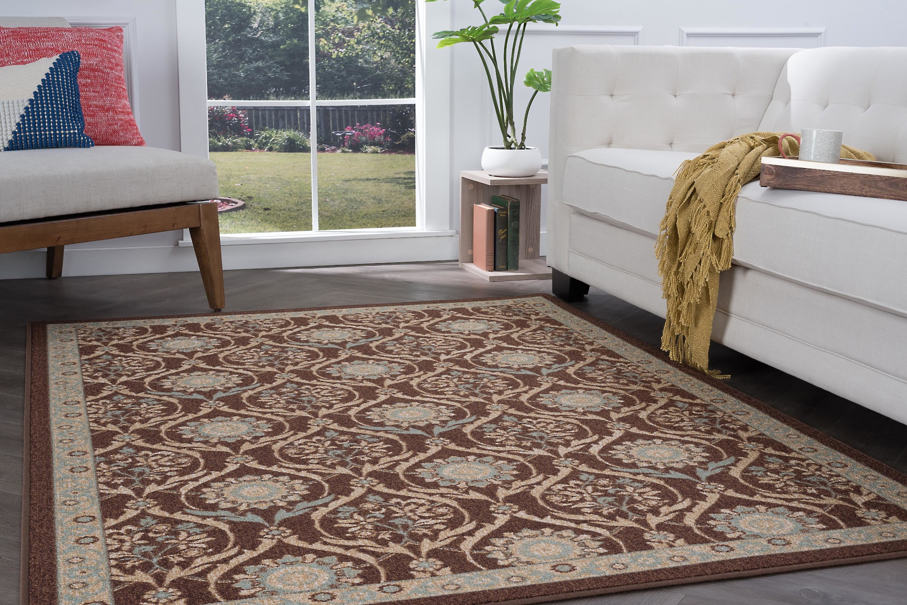 Transitional Area Rug (3-Piece Rug Set: (5' x 7', 20'' x 60'', 20'' x 32'')) Floral Brown, Beige Indoor Set Easy to Clean
