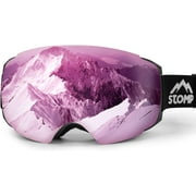 Stomp Ski Goggles PRO - Frameless, Interchangeable Lens 100% UV400 Protection Snow Goggles for Men & Women (Pink)