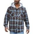 thumbnail image 2 of Handshe Men's Summer Casual Solid Color Checkered Print Lightweight Long Sleeve Hooded Button-Up Shirt Jacket, Thin Long Sleeve Hooded Coat for Daily Outdoor Wear,Plus Size, 2 of 6