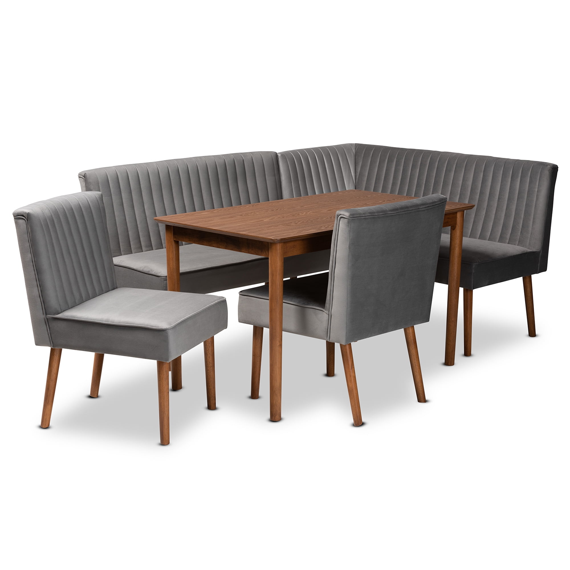 Baxton Studio Alvis Mid-Century Dining Nook Set, 5-Piece, Walnut Brown