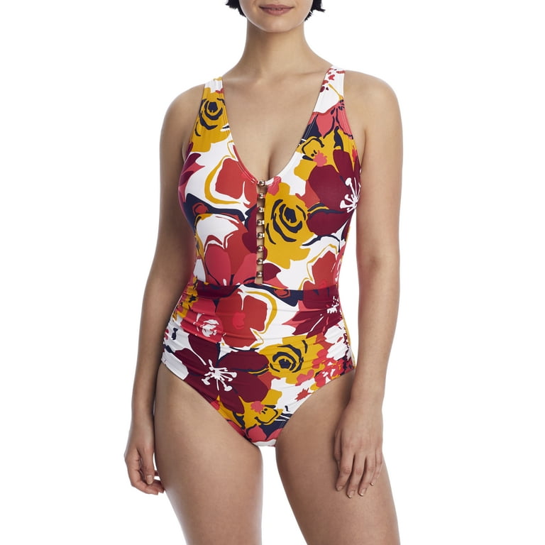 Anne Cole Signature Womens Wallflower Plunge One-Piece Style-21MO09702  Swimsuit - Walmart.com