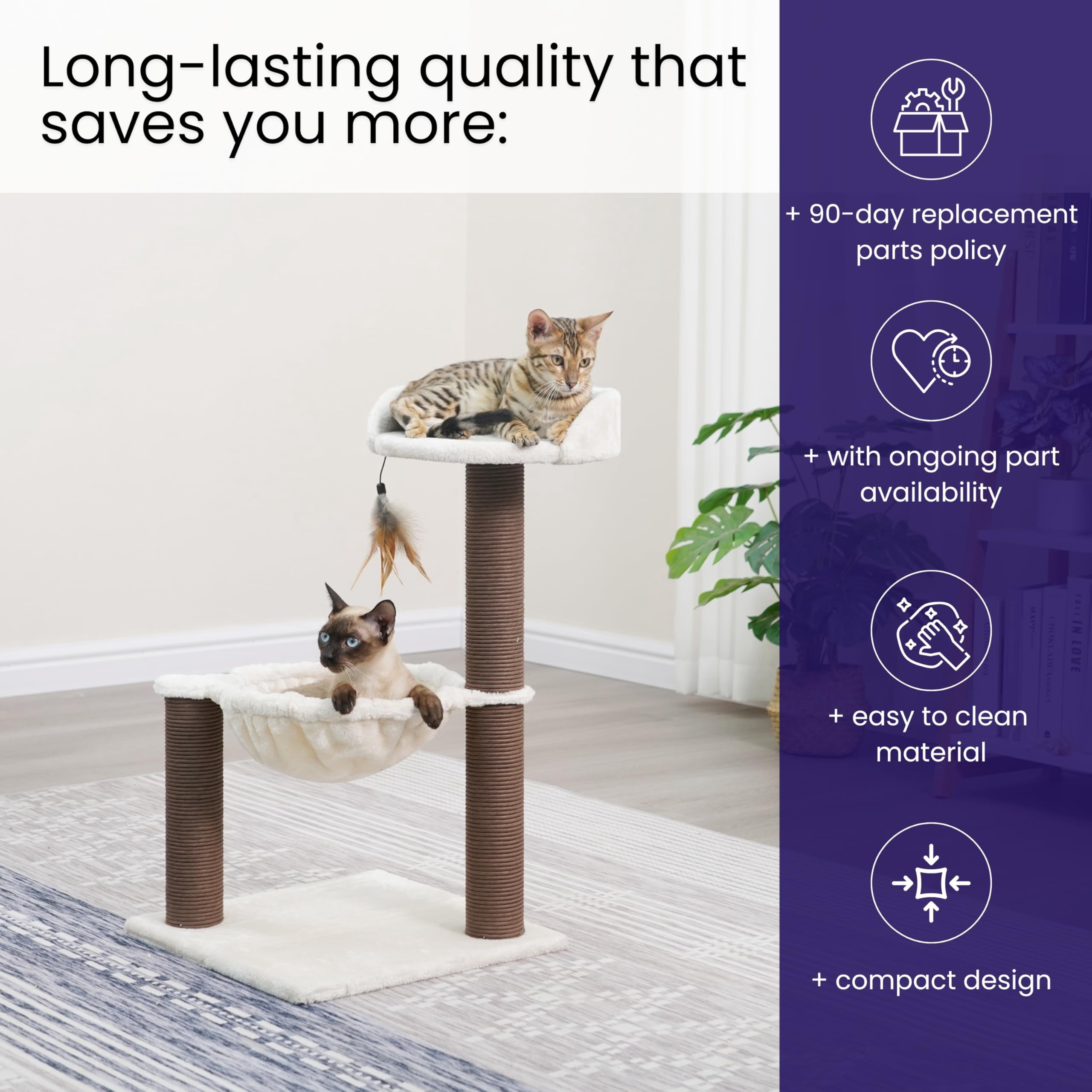Nirvana 3-level Kitten Tree With Plush Perch  Soft Hammock And Paper Rope Posts Minimalist Cat Furniture For Climbing & Resting Ideal Kittens Small Cats Beige