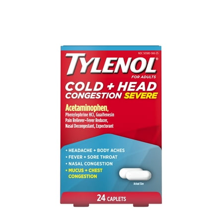 Tylenol Cold   Head Congestion Severe Medicine Caplets, 24 Count.