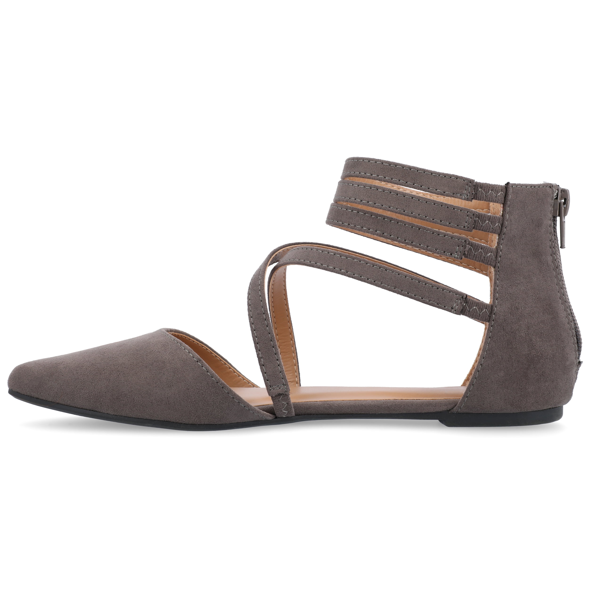 Journee Womens Marlee Back Heel Zip Pointed Toe Cage Flats