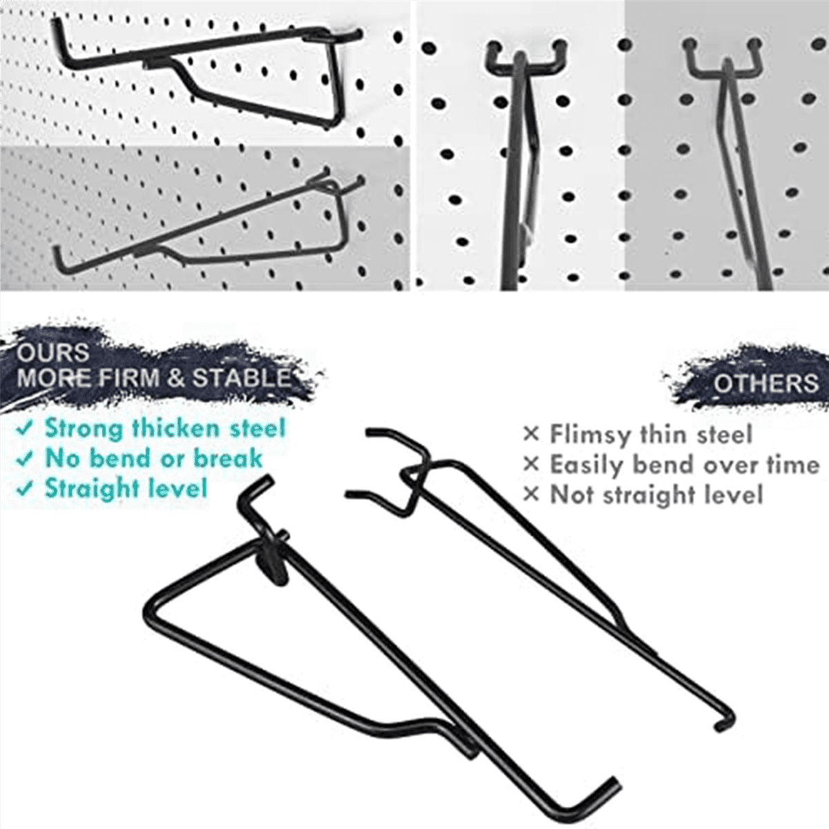 Peg Board Shelf Hooks, 16PACK 6In Metal Utility Hook Set, Peg Board Organizer for Garage Workbench Art Craft Room Office