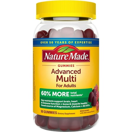 Nature Made Advanced Multivitamin Gummies for Adults with Magnesium Citrate, Calcium & All 8 B Vitamins, Daily Nutritional Support, 90 Gummies, 30 Day Supply