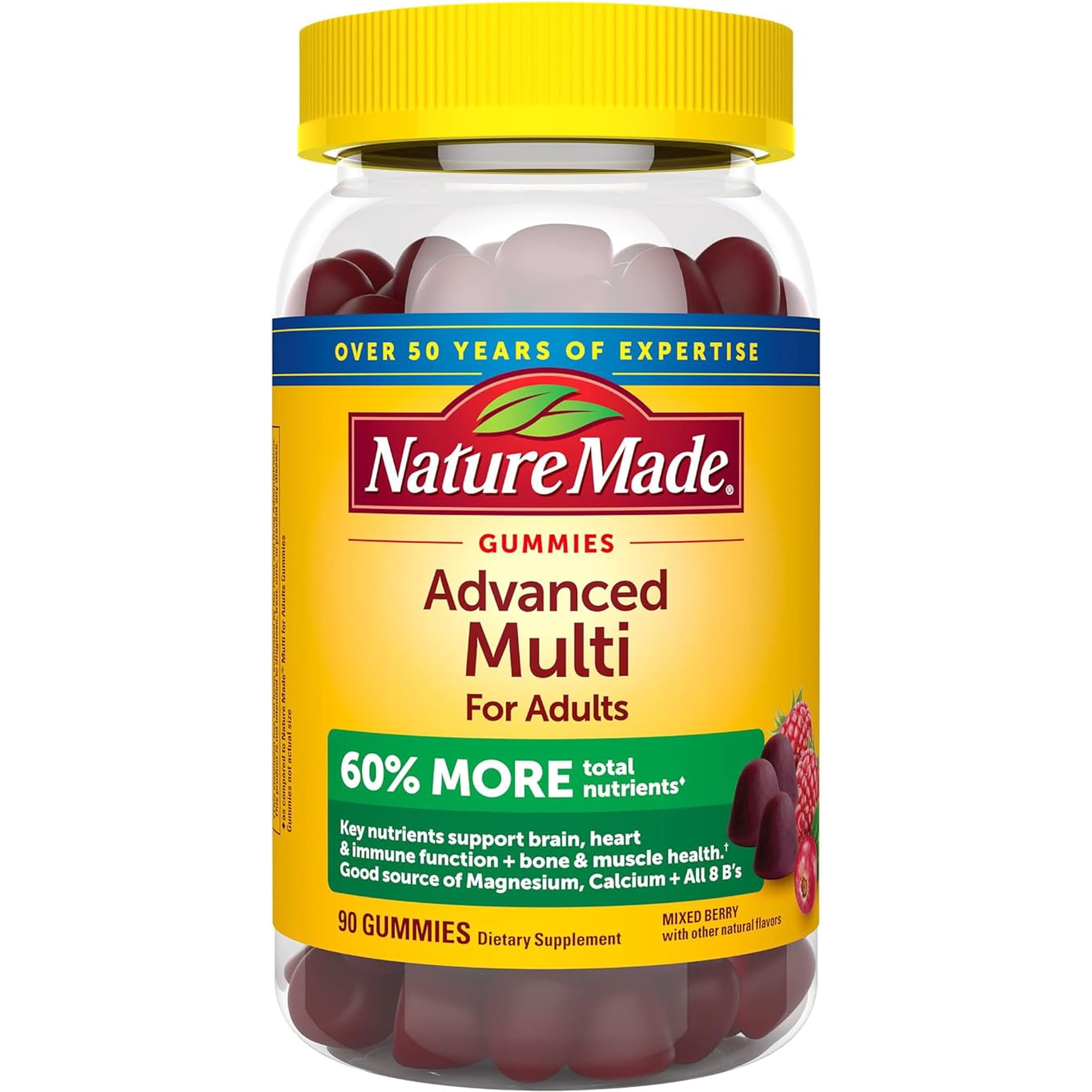Nature Made Advanced Multivitamin Gummies for Adults with Magnesium Citrate, Calcium & All 8 B Vitamins, Daily Nutritional Support, 90 Gummies, 30 Day Supply