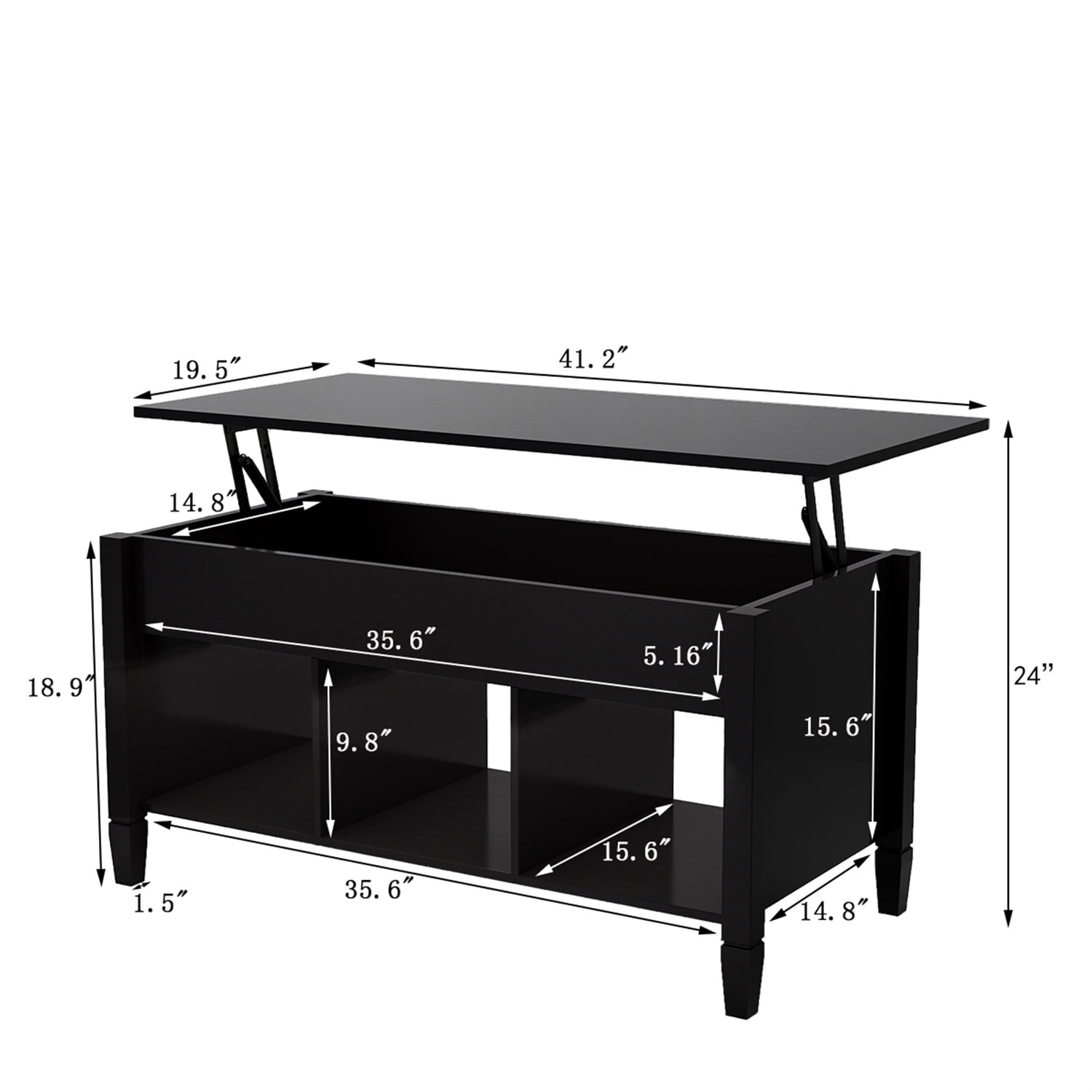 Kadyn Modern Lift Top Coffee Table with 3 Storage Rooms, Wooden Center Coffee Table Living Room Table for Home, Black
