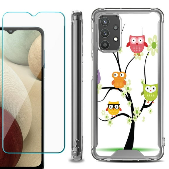 Shockproof Bumper Phone Case for Samsung Galaxy A32 5G, with Tempered Glass Screen Protector, by OneToughShield ® - Tree Owl