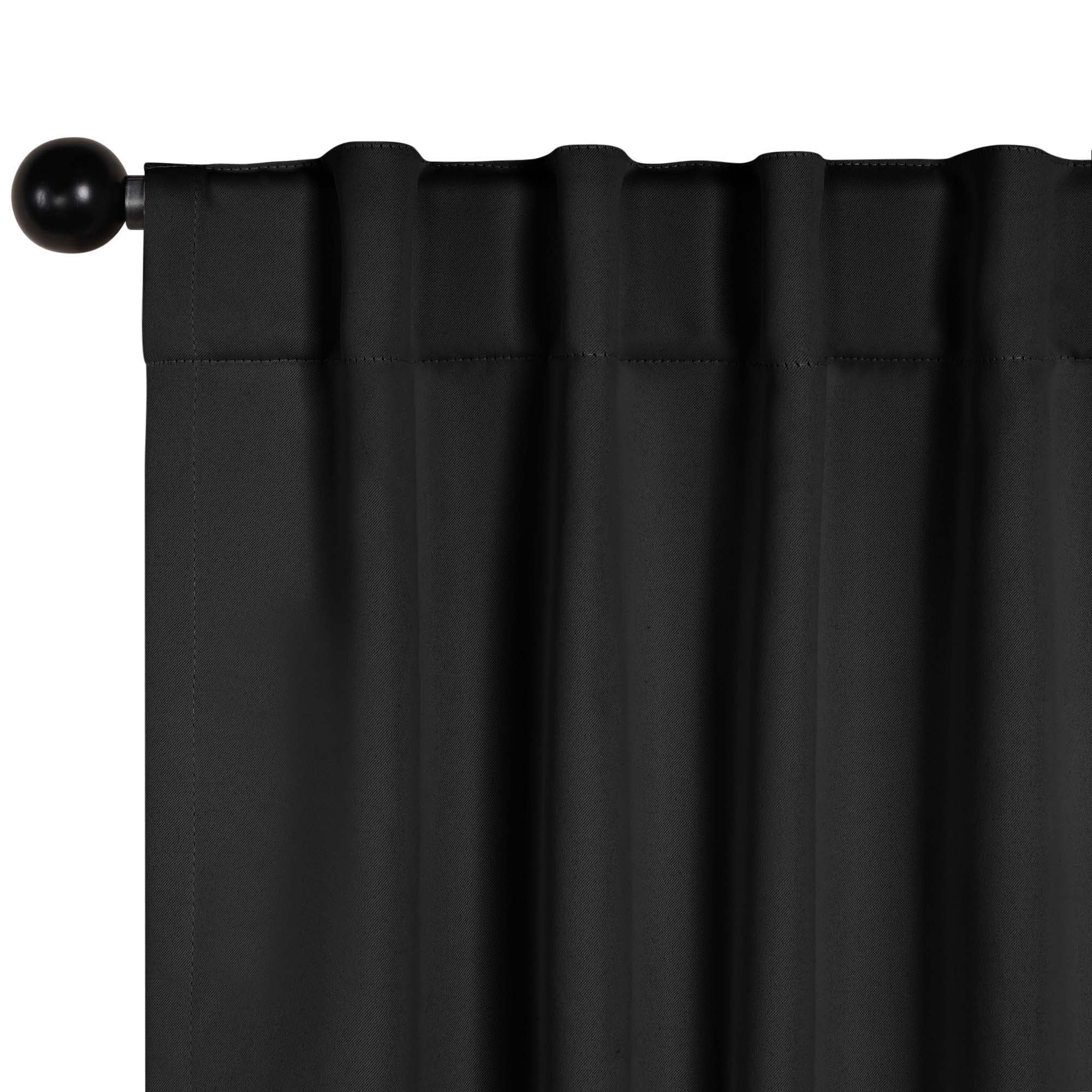 Superior Blackout Solid Light Filtering Back Tab Curtain Panel Set, 52" x 96", Black