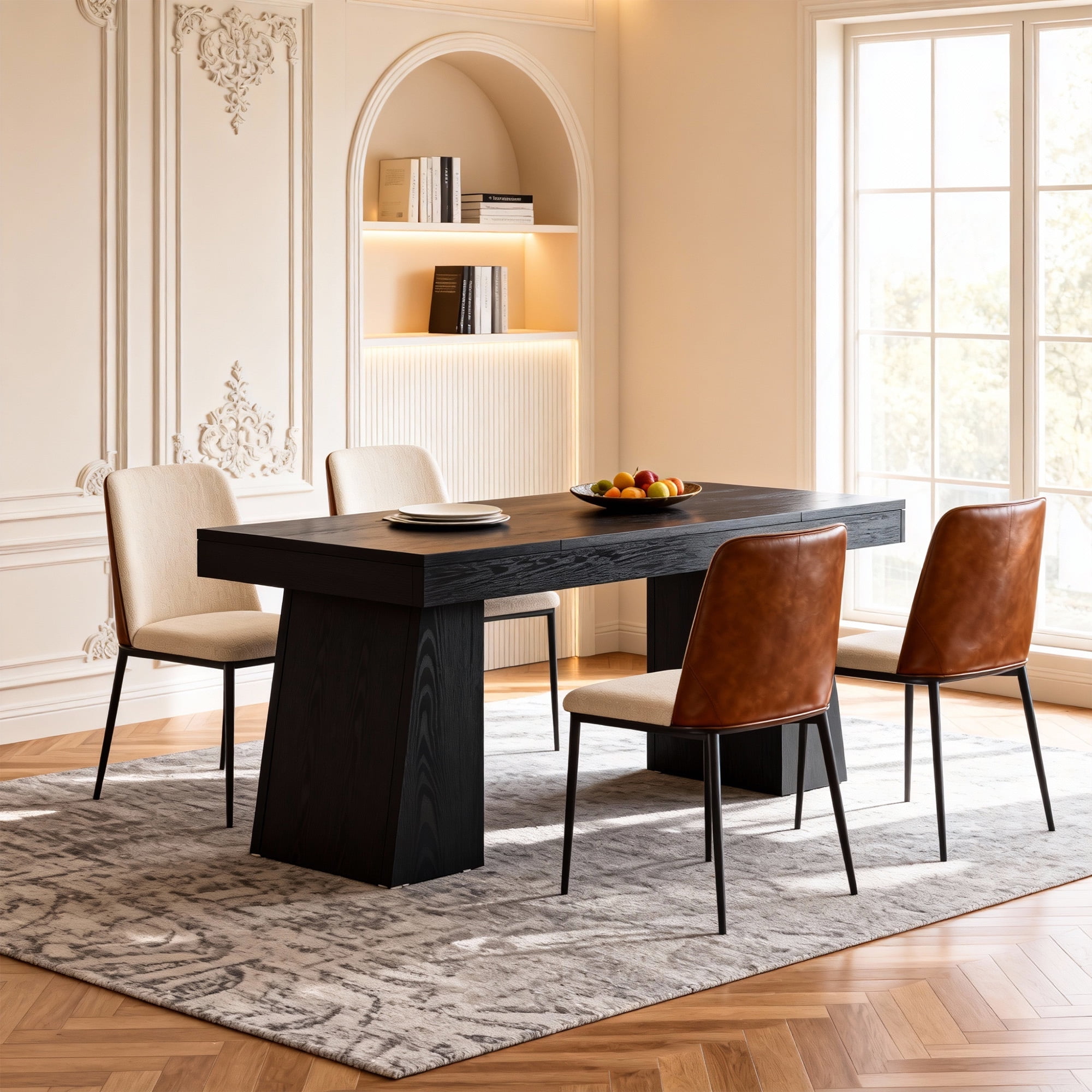 KIOOTTO 55" Executive Computer Desk, Modern Workstation with Trapezoid Base, Black