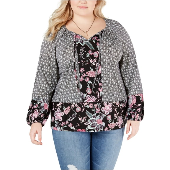 Style & Co Plus Size Mixed Print Bishop Sleeve Top Multi 3X