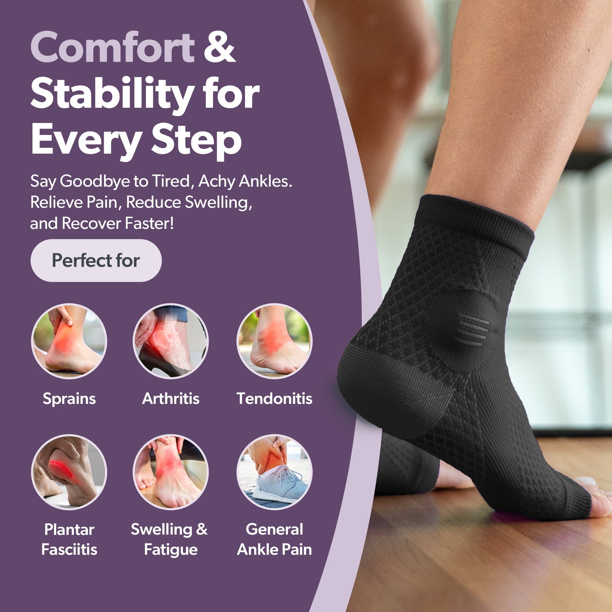 BraceAbility Neuropathy Compression Socks 20-30 mmHg Open Toe Circulation Support L, Gray, 1 Pair