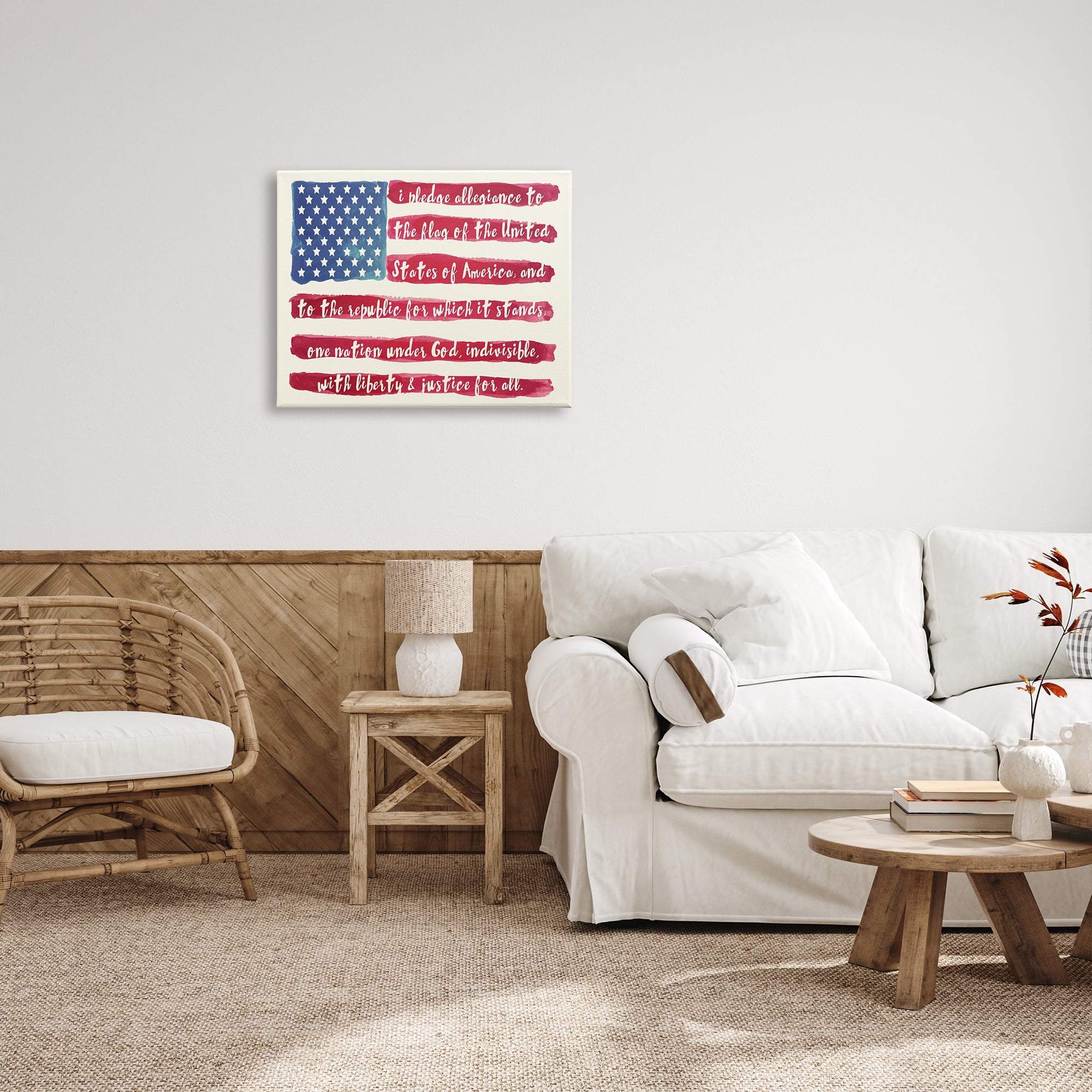 Stupell Industries Pledge of Allegiance American Flag Calligraphy Pattern Graphic Art Gallery Wrapped Canvas Print Wall Art, Design by Mindy Sommers