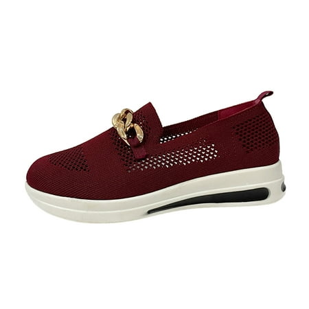 

SEMIMAY Ladies Fashion Solid Color Mesh Metal Chain Decorative Thick Soled Casual Sneakers