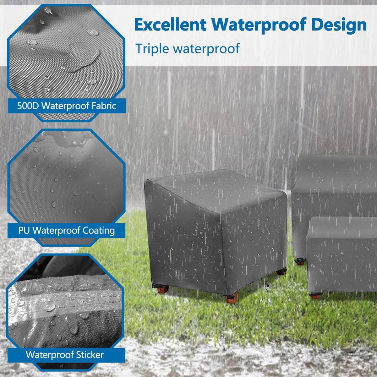 Outdoor Furniture Covers 4-Piece Set - Heavy Duty Waterproof Patio Sofa Covers for Sectional Sets, All-Weather Protected Table Cover, Gray