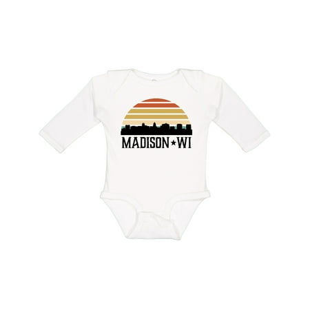 

Inktastic Madison Wisconsin Skyline Retro Sunset Gift Baby Boy or Baby Girl Long Sleeve Bodysuit