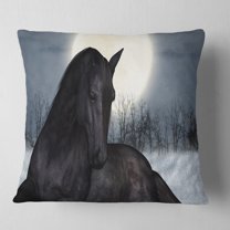 Designart Black Horse in Moonlight - Animal Throw Pillow - 18x18
