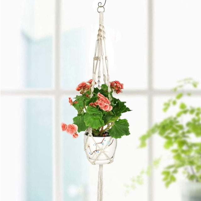 Colgador para plantas, paquete de 2 colgadores para plantas, colgadores para plantas de cuerda de algodón para interiores y exteriores, soportes para colgar plantas de 4 patas, planta colgan
