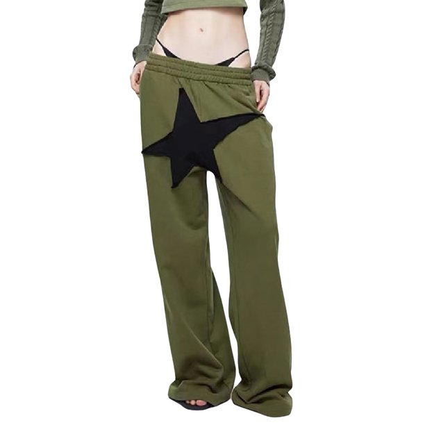 VISgogo Pantalones casuales para mujer con patrón de pentagrama, cintura elástica ancha, versión suelta, ropa de primavera VISgogo moda