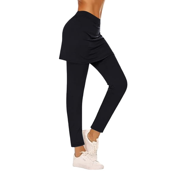 felwors Skirted Leggings for Women Tennis Golf Skorts Capris Gym Yoga Athletic Skirt with Leggings Stretchy Running Clothing Black for Size S