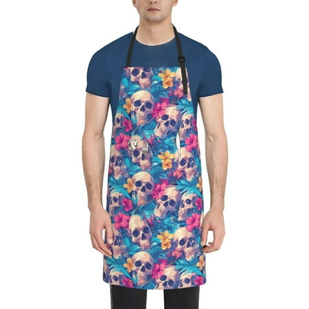 

Vsdgher Skull blue leaf Waterproof Apron with 2 Pockets Kitchen Chef Aprons Bibs for Grooming Cooking Baking Painting Gardening