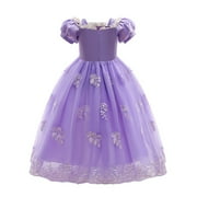 HAWEE Princess Dress for Girl Purple Cosplay Halloween Costume Puff Sleeve Layerd Dresses