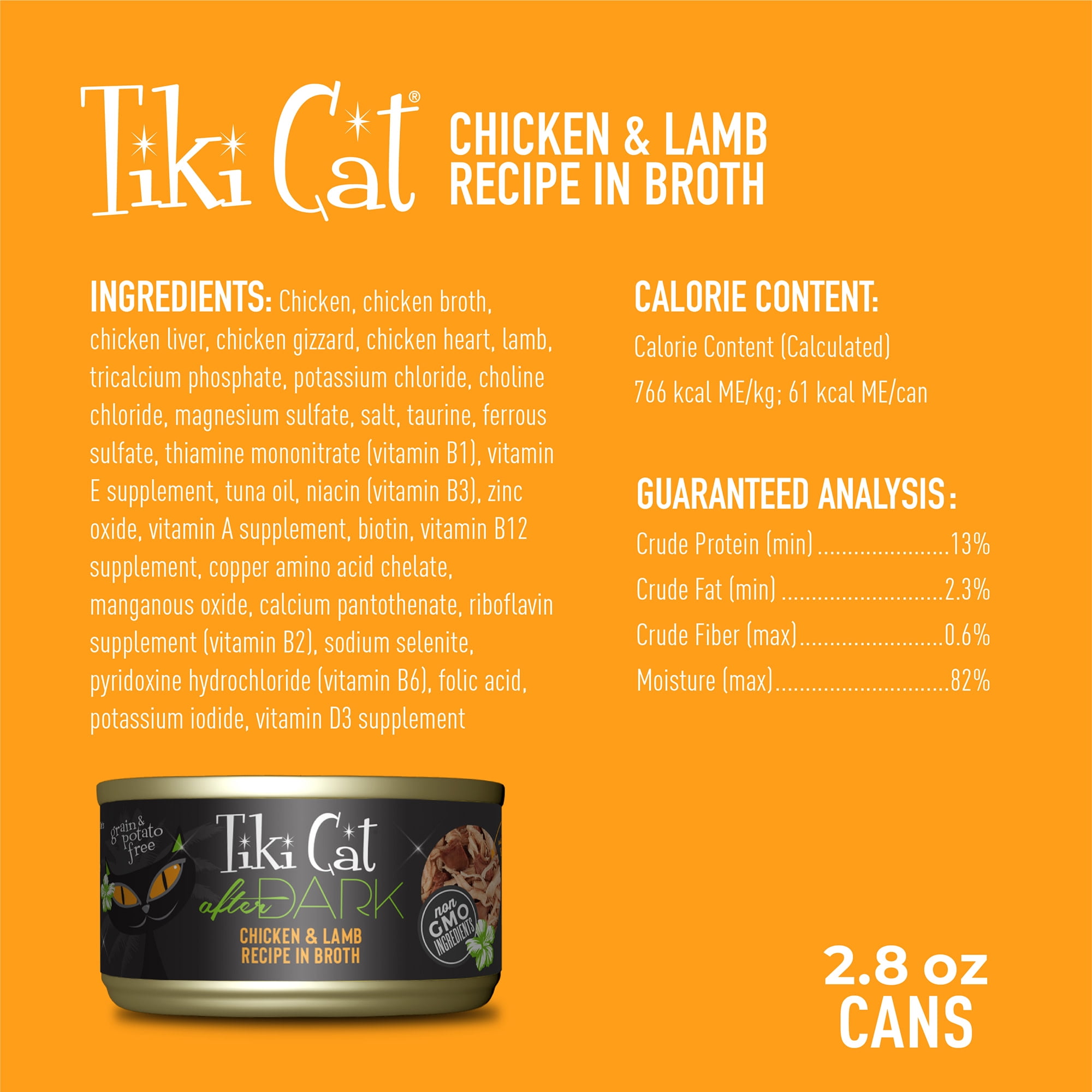 (24 pack) Tiki Cat After Dark Whole Foods Wet Cat Food, Chicken & Lamb, 2.8 oz. Can