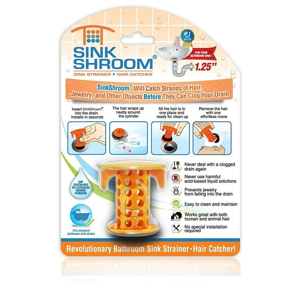 SinkShroom The Revolutionary Sink Drain Protector Hair Catcher/Strainer/Snare, Orange