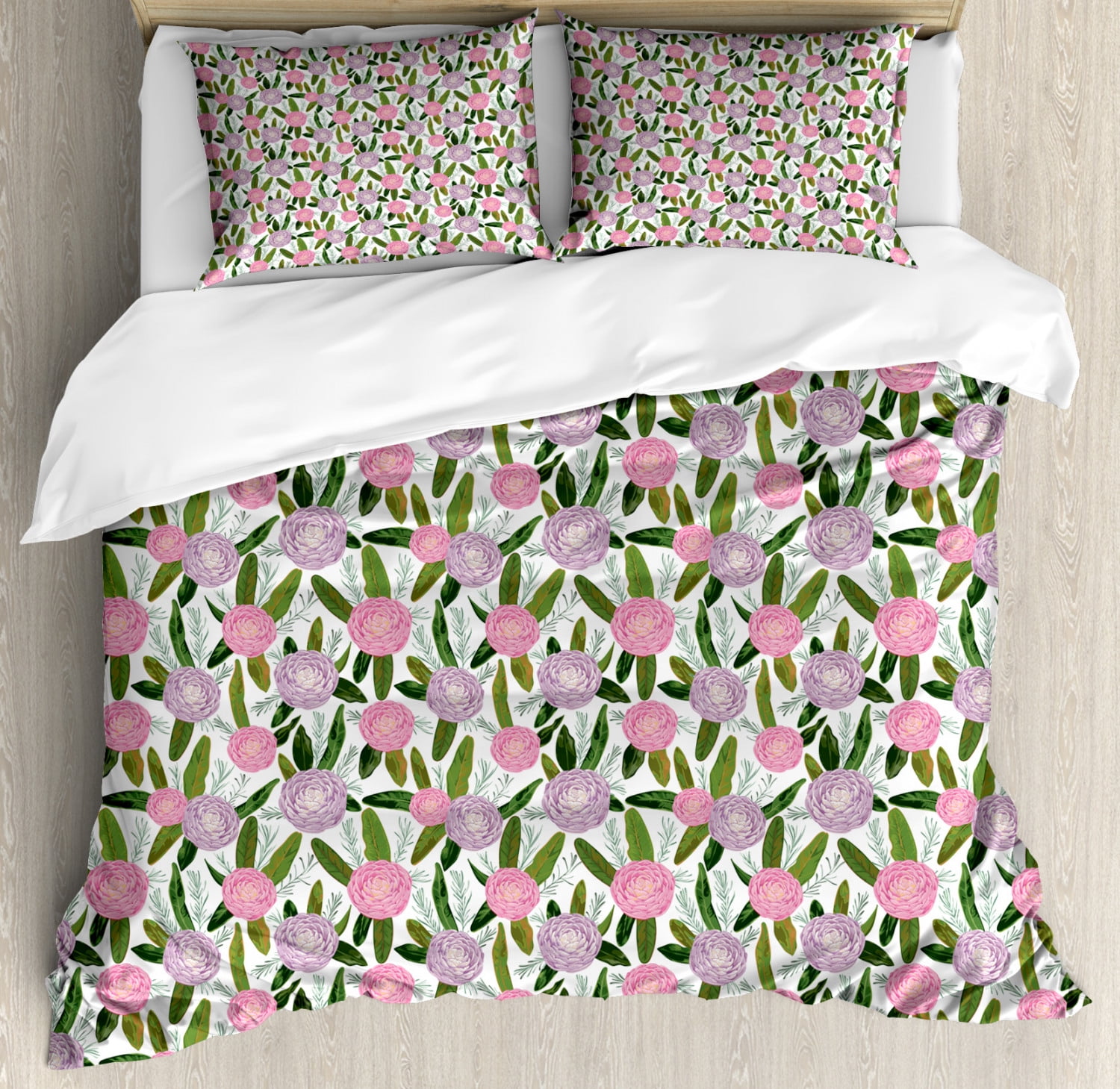 Camellia Duvet Cover Set Queen Size, Lilac Protea and Rosemary Branches