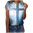 thumbnail image 1 of Fiudx Ofertas Del Día Blusa Holgada Estampada con Cuello Redondo Retro de Manga Corta a La Moda para Mujer, 1 of 3