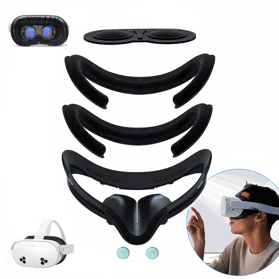Leyeet Face Pad for Oculus Quest 2, VR Accessories for Meta Quest 2, Face Cover Replacement Set with 2 Pcs Comfortable Leather Foam Face Cushion, Lens Cover, Nose Pad and Thumb Stick Caps