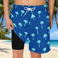thumbnail image 2 of Swim Trunks for Boys Boys Coconut Leaf Print Swim Trunks with Pockets and Mesh Liner Drawstring Elastic Waist Breathable Kids Beach Shorts Dark Blue 10 Years-12 Years, 2 of 4