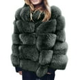 thumbnail image 2 of Usmixi Womens Winter Fleece Coat Womens Faux Furry Jacket Long Sleeve Plus Size Casual Solid Plush Coats Open Front Stand Neck Fuzzy Fleece Outerwear Fleece Coat, 2 of 6