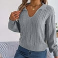 thumbnail image 2 of Annhoo Fall Sweaters for Women V Neck Lapel Long Sleeve Knitted Tops Ladies Casual Loose Pullover Shirts, 2 of 8