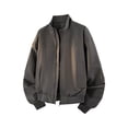 thumbnail image 2 of Mens Fall Jackets Zip Up Stand Up Collar Elastic Cuffs Trendy Casual Motorcycle Coats with Pocket Dark Gray M, 2 of 7