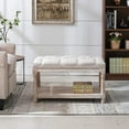 thumbnail image 4 of Farmhouse Storage  Wooden Entryway Linen Upholstered Ottoman Button Tufted  for Bedroom End of Bed Hallway Organizer, Beige, 32 Inch, 4 of 7