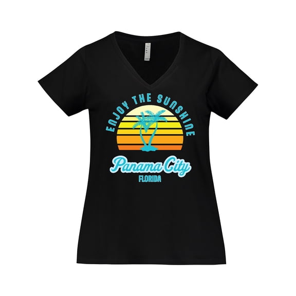 Inktastic Summer Enjoy the Sunshine Panama City Florida in Blue Women's Plus Size V-Neck T-Shirt